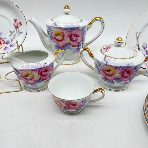 21 Pc Occupied Japan Tea Set Made 45-52 By Corona Large Floral Vintage Hand Pain - Picture 2 of 16